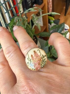 Vintage Button Ring, US 7 Adjustable